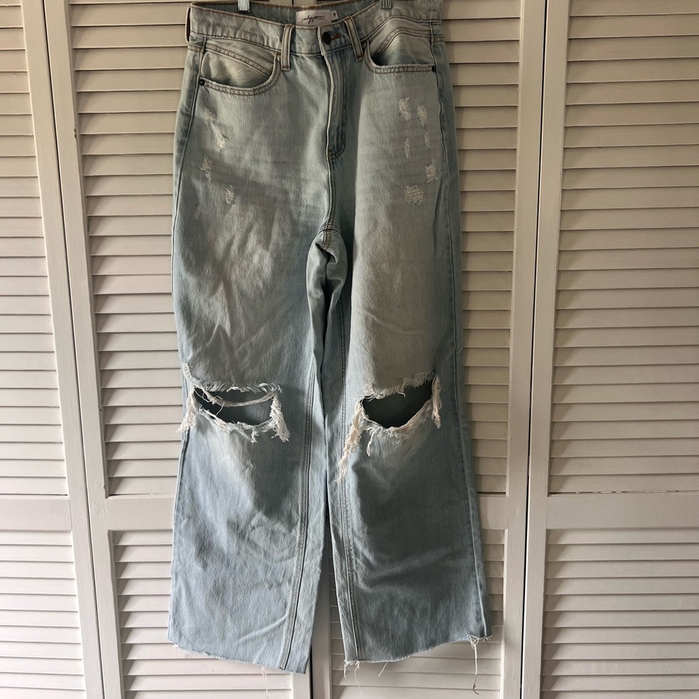 Carly Jean Los Angeles Blue Straight Leg Jeans Distressed